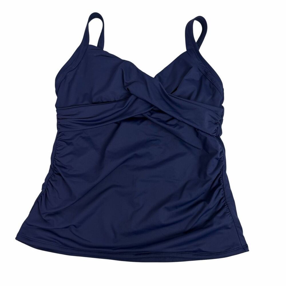 Lands’ End Women's size 8 Blue Wrap Underwire Tankini Swimsuit Top